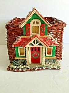 Christmas Themed Wicker Storage Dark Brown  Basket Decorated House Front 9.5x8" - Picture 1 of 12