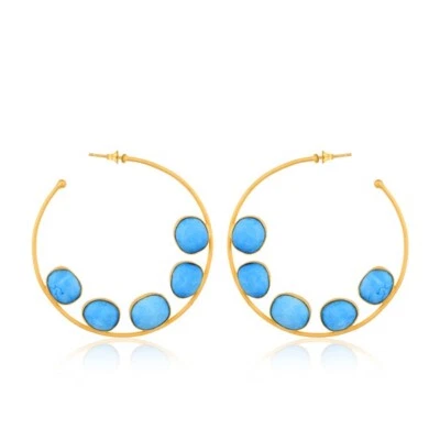 Pendientes de aro chapados en oro de 18k amatista hechos a mano de latón aretes de moda joyería Foto 1 de 3