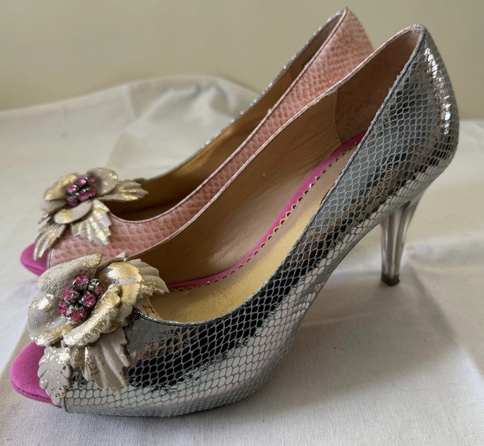POETIC LICENCE "Faithfully Yours" Snakeskin Stilettos Peep-Toe Heels 38.5 Artsy - Image 1 of 4