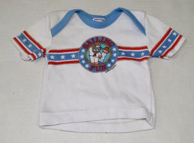 Camisa Bebé Vintage Babyfair 0-6 Meses Años 80 Oso de Peluche Saludo Vela Divertido Azul Foto 1 de 4