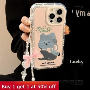 Funda de teléfono para iPhone 16 Pro Max 15 14 13 12 11 XR XS cachorro espejo arco con cordón - Imagen 1 de 7