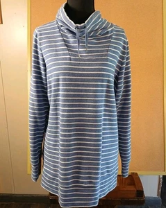 L.L.Bean Funnel Neck Pullover Womens Size M. Cotton EUC Blue And White Stripe - Picture 1 of 6