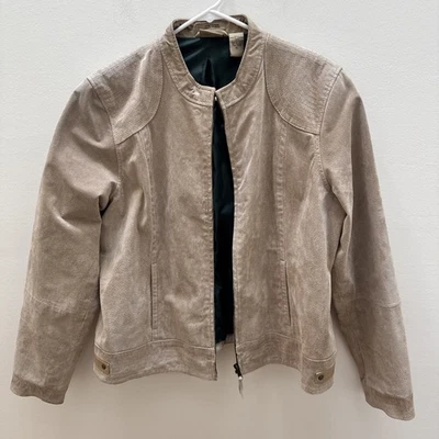 Ruff Hewn Genuine Suede Leather Jacket L Beige kakhi  Women’s Size XLarge Zip Up - Image 1 of 4