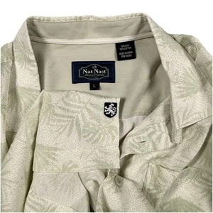 Nat Nast Silk Blend Shirt Men Large Lt Green Hawaiian Palms Print S/S - Picture 1 of 5