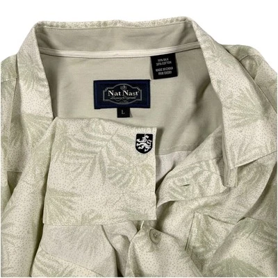 Nat Nast Silk Blend Shirt Men Large Lt Green Hawaiian Palms Print S/S - Image 1 of 4