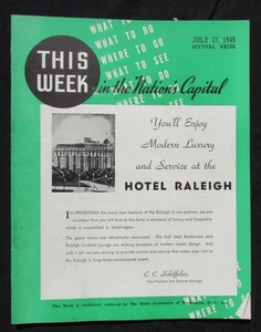 This Week in the Nations Capital Magazine - 6/17/1949 - Hotel Raleigh - D.C. - Imagen 1 de 4
