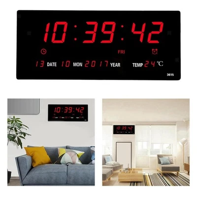 Bedroom LED Digital Alarm Clock Time Temp Day Humidity Display Wall - Image 1 of 4