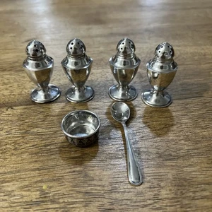 Vintage Sterlingsilber Mini Salz & Pfefferstreuer Salzkeller Schüssel & kleiner Löffel - Bild 1 von 24