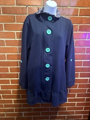 Chaqueta Matilda Jane Million Little Things para mujer mediana azul marino ligera con volantes Foto 1 de 4