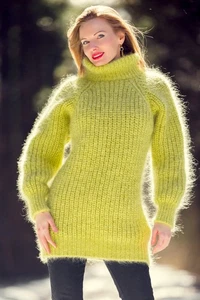 SuperTanya green fuzzy mohair sweater ribbed pullover, ready to ship, size L - Picture 1 of 10
