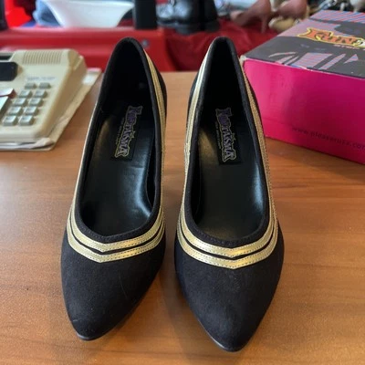 Funtasma Faux Suede Black Pump Trimmed In Gold Fabric. Size 7 - Image 1 of 4