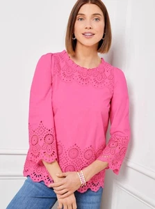 Talbots bestickte Tunika Top Gr. 3X rosa Ösen 100% Baumwolle Landhaus Boho adrett - Bild 1 von 9