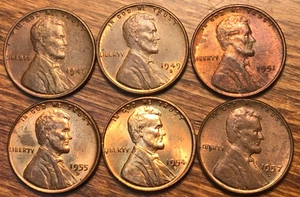 6 Lincoln Wheat Cents BU, AU - Red, RB, BN, Toned Upgrade Album Collection Lot - Picture 1 of 14