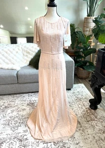 Neu mit Etikett Mac Duggal [10] 11014 hochgeschlossenes Kleid mit Flatterärmeln verziert rosa S1880 - Bild 1 von 15