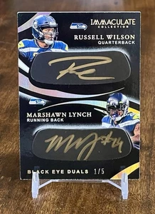 2020 Immaculate Russell Wilson / Marshawn Lynch Dual Eye Black Auto /5 Seahawks - Picture 1 of 2