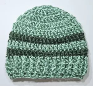 Beanie Preemie Baby Boy Hat Cap Handmade Crochet Doll Green w/Dk Green Stripes - Picture 1 of 2