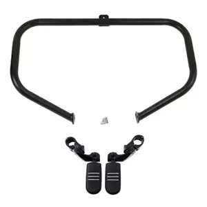Black Engine Guard Crash Bar FootPeg Rest Fit For Harley Touring Road King 97-08 - Foto 1 di 13