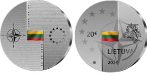 LITAUEN LITHUANIA 2024, 20 EURO Münze SILBER, Mitgliedschaft in der NATO und EU - Bild 1 von 2
