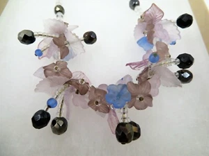 GORGEOUS HANDMADE LAMPWORK MURANO VENETIAN GLASS FLOWER NECKLACE - Picture 1 of 6