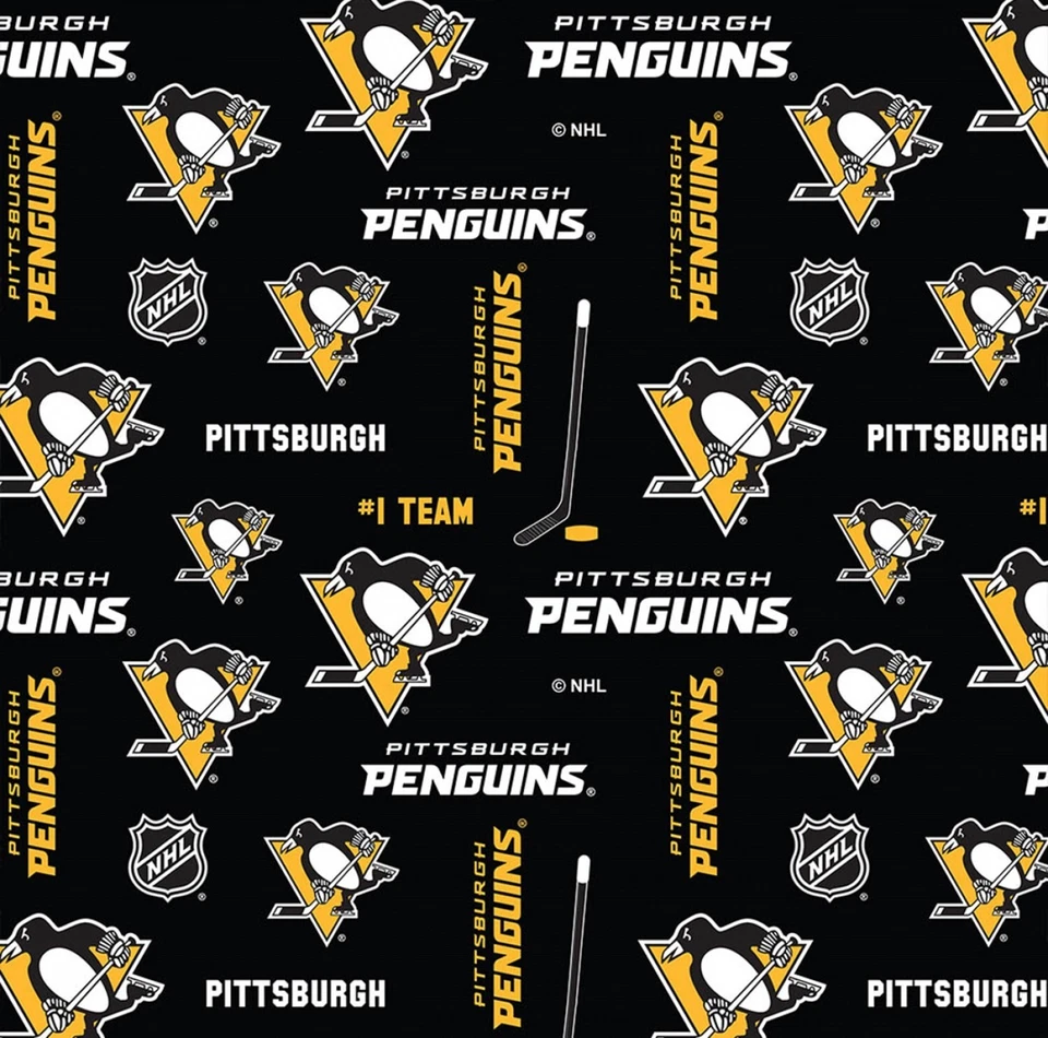 BTHY NHL Hockey Pittsburgh Penguins Allover Cotton Fabric BY The Half YARD - Image 1 of 1
