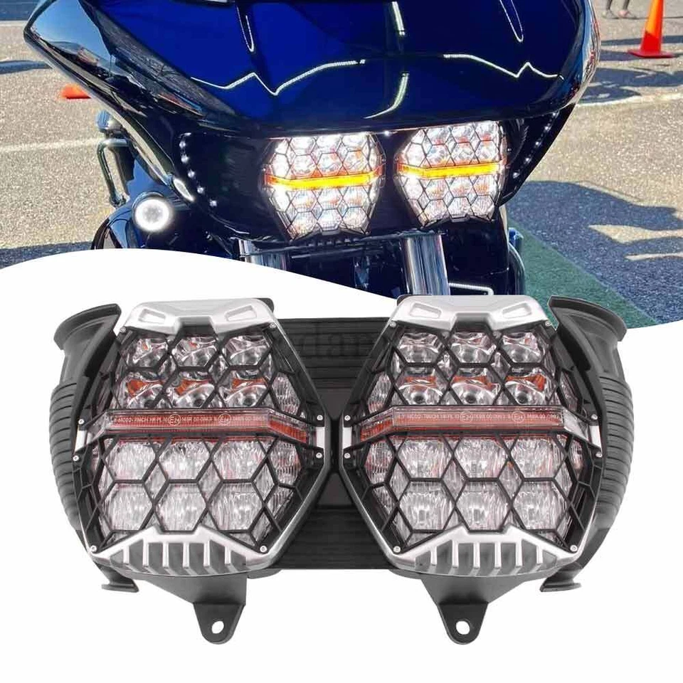 For Harley Road Glide FLTRX CVO 2015-2024 Honeycomb LED Dual Front Headlight Kit - Image 1 of 4