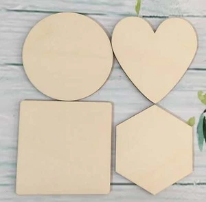 4 x Blank Wooden Ply Coasters, 3mm x 90mm, round, square, heart, hexagon - Picture 1 of 17