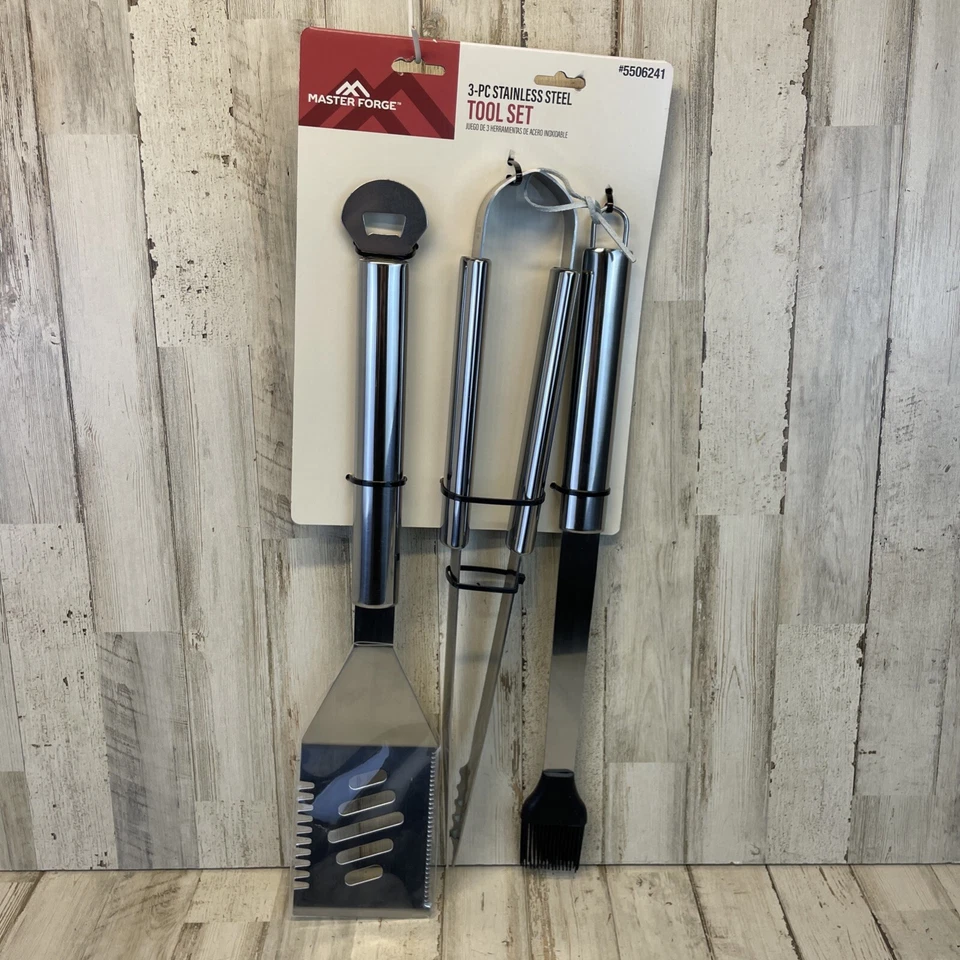 Master Forge 3 Pc Prestige Stainless Steel Tool Set For BBQ Grill Cooking Nice! - Image 1 of 4