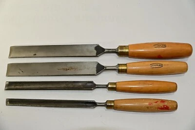 Four Vintage Paring  Gouges By Marples Beech Handles Brass Ferrules - Image 1 of 4