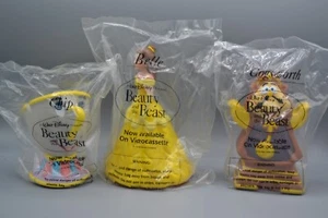 Set 3 Disney Beauty and the Beast Hand Puppet Figure Toy 1992 Pizza Hut 7" Vtg - Picture 1 of 4