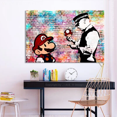 Graffiti Banksy Affee Mario VLIES LEINWAND DEKO BILDER WANDBILD XXL WOHNZIMMER - Bild 1 von 3