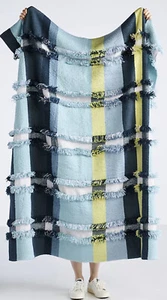 Anthropologie Woven Daybreak Throw Blanket Fringed Detail Aqua Blue Yellow  NWT - Picture 1 of 3