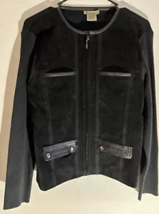 Escapade Black Suede|Sweater Jacket Zipper Closure Women's Size L, W/4 Pockets - Picture 1 of 9