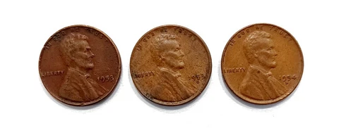 1953 P, 1953 D, 1954 D, Lincoln Wheat Cent Penny, Lot of 3 Coins, Good + Cover