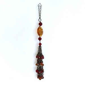 Tassel Curtain Tieback Fan Pull Red Gold Glass Beads Chain Lamp Tassel Decor 10" - Picture 1 of 10