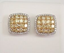 14K White and Yellow Gold 2.20ct Yellow Sapphire Halo Stud Earrings Cluster Stud