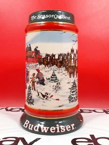 Vintage 1991 Budweiser Weihnachten Bier Stein Becher The Season's Best Clydesdales - Bild 1 von 6