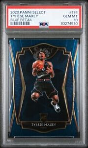 Tyrese Maxey 2020 Panini Select Blue Prizm Silver RC #174 Gem Mint PSA 10