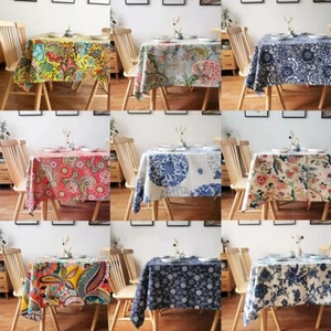 Boho Floral Thai Vintage Rectangle Square Table Cloth Geometric Kitchen Cover - Picture 1 of 17