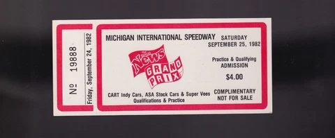1982 Michigan Speedway-Qualifying Ticket-RICK MEARS WINS POLE-DETROIT GRAND PRIX Cover