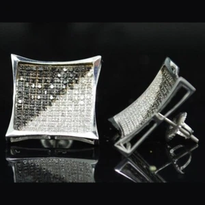 1 Ctw Created Diamond & Spinel 14K White Gold Over Square Pave Stud Earrings - Picture 1 of 12