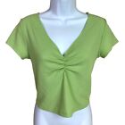 M Wild Fable Green Waffle Knit Short Sleeve Crop Top Stretch Juniors Cottagecore