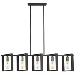 9MMML 41.5" Mid Century Dining Room Chandelier, Black and Gold Wood Pendant L... - Picture 1 of 8