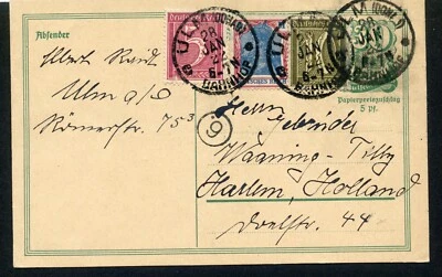 GERMANY to Holland, 1922 POSTCARD, 5pf additional 5pf, 10pf, and 2 mark stamps - Image 1 of 2