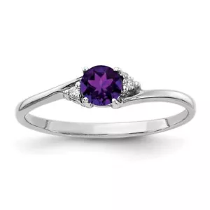 14K Solid White Gold 4mm Amethyst Diamond Ring - Picture 1 of 59