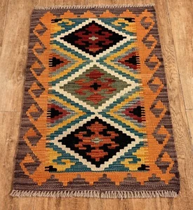 Nueva alfombra de corredor de lana Kilim afgana/turca teñida a mano Chobi, 89x60 CM - Imagen 1 de 3
