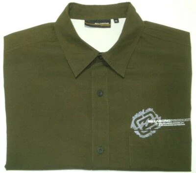 BILLABONG BNWOT MENS SIZE MEDIUM OLIVE BROWN BUTTON UP SHORT SLEEVE SHIRT - image 1 of 4