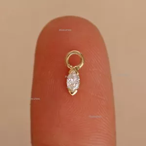 0.08 Cts 14k Yellow Gold Natural Marquise Diamond Charm Pendant for Necklace - Picture 1 of 14