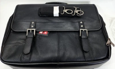 Maletín para portátil Samsonite clásico de cuero con solapa negro, NUEVO con etiquetas Foto 1 de 4