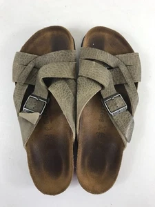 Men's Birkenstock Lugano Soft Footbed Sandals Khaki Leather w Buckle Size 43/9 - Picture 1 of 3