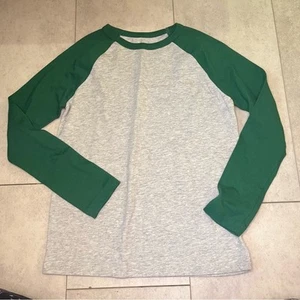 Gap Kids Dark Green Long Sleeves Light Grey Crewneck T-shirt Medium Colorblock - Picture 1 of 5